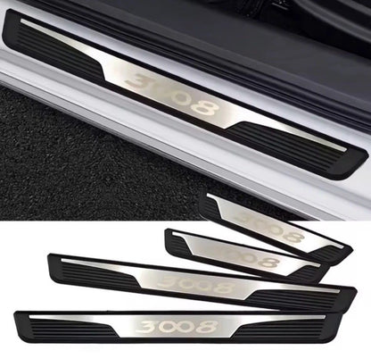 Peugeot 3008 Stainless Steel Door Sill Protector Scuff Plates Silver Black 4pcs