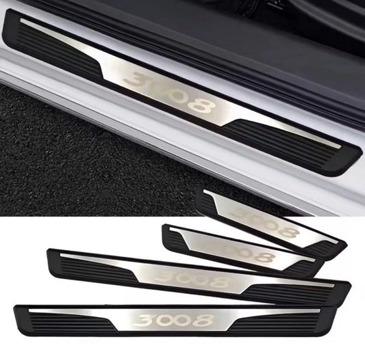 Peugeot 3008 Stainless Steel Door Sill Protector Scuff Plates Silver Black 4pcs