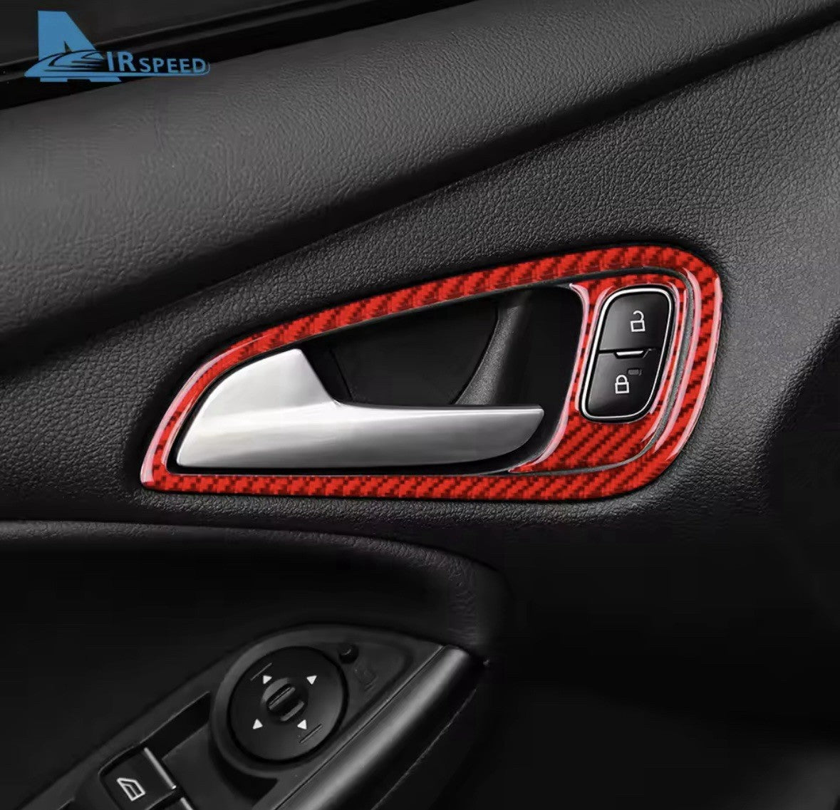 Ford Focus MK3.5 2015-2018 Red Carbon Fibre Interior Door Handle Surround Trims