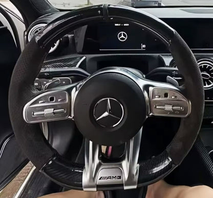 Mercedes A45 E63 GLE53 S65 AMG GT Steering Wheel Cover Carbon & Suede DIY Black