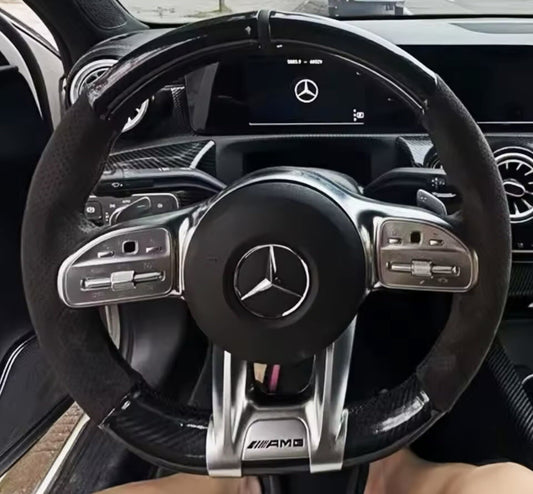 Mercedes A45 E63 GLE53 S65 AMG GT Steering Wheel Cover Carbon & Suede DIY Black