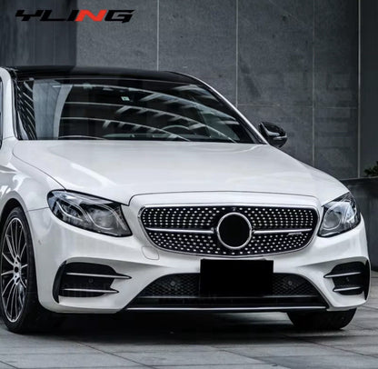 Mercedes E Class W213 2016-19 Gloss Black Front Bumper Side Grille Vent Canards