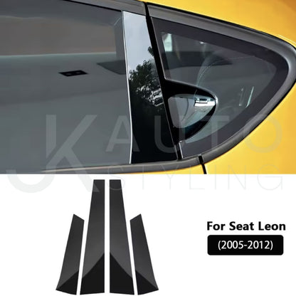 Seat Leon MK2 2005-2012 Gloss Black Window Trim Pillar Set 4pcs De-Chrome