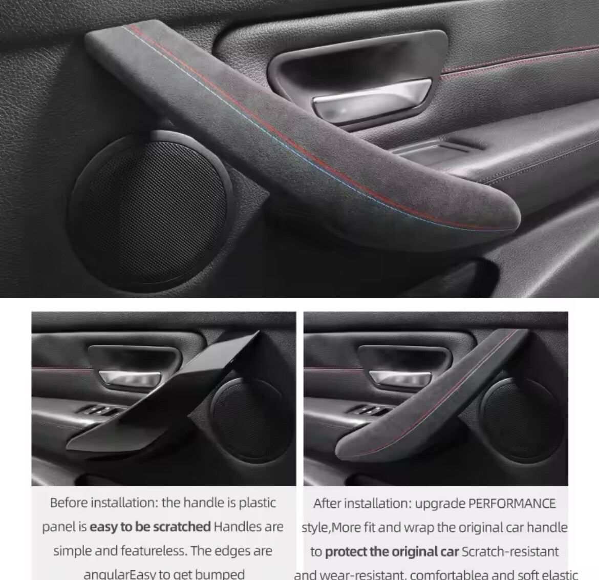 BMW 3 Series F30 F32 F34 2013-2019 Alcantara Interior Door Grab Handle Trim 4pcs