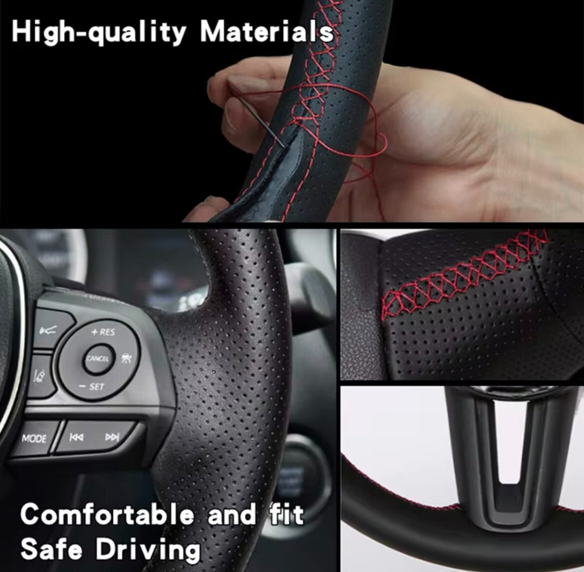 Mercedes A B C CLA E GLC M Class Carbon Fibre & Leather Steering Wheel Cover Red