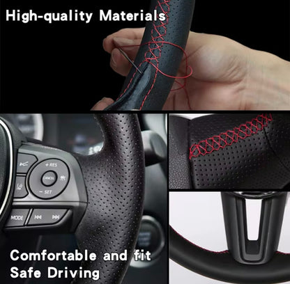Mercedes A B C CLA E GLC M Class Carbon Fibre & Leather Steering Wheel Cover Red
