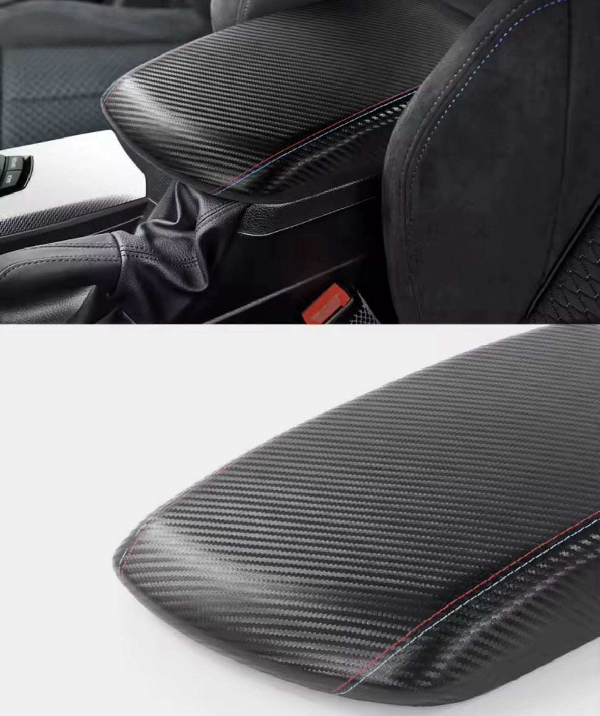 BMW 1 Series F20 F21 2011-2019 Carbon Fibre Armrest Cover Red Blue Print RHD
