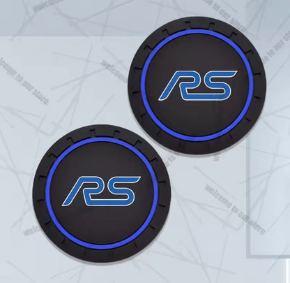 Ford Focus RS Anti-Slip Drink Coaster Cupholder Mats Black Blue 72mm 2pcs