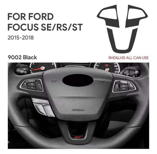 Black Suede Steering Wheel Trim Cover Overlay 3pcs For Ford Focus MK3.5 2015-2018