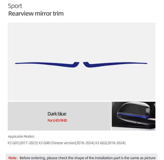 BMW X3 G01 G08 X4 G02 2017-2024 Dark Blue Wing Mirror Liner Strips 2pcs
