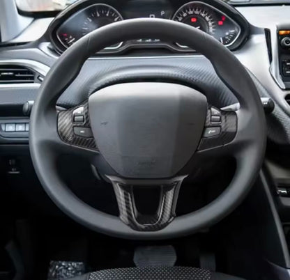 Peugeot 208 T9 2008 Carbon Fibre Effect Steering Wheel Trim Cover 3pcs