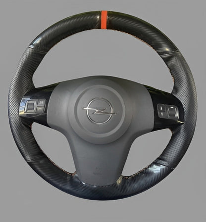 Vauxhall Corsa D 2006-2014 Leather & Carbon Fibre Steering Wheel Cover Black Red