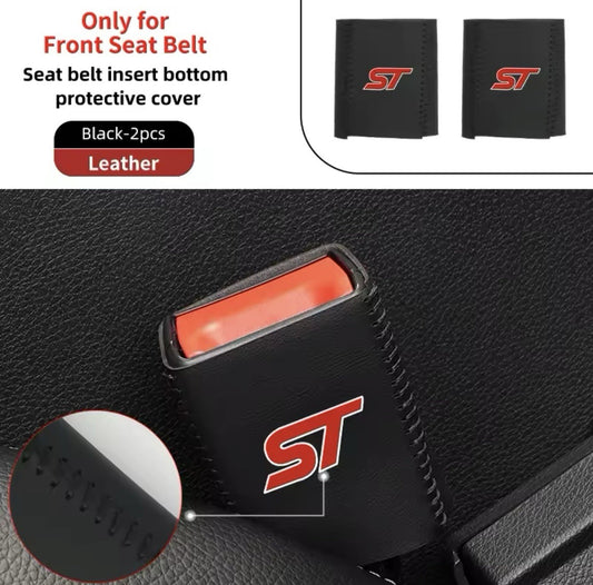 Ford ST Seatbelt Buckle Cover For Ford Fiesta Focus Puma ST Black Leather