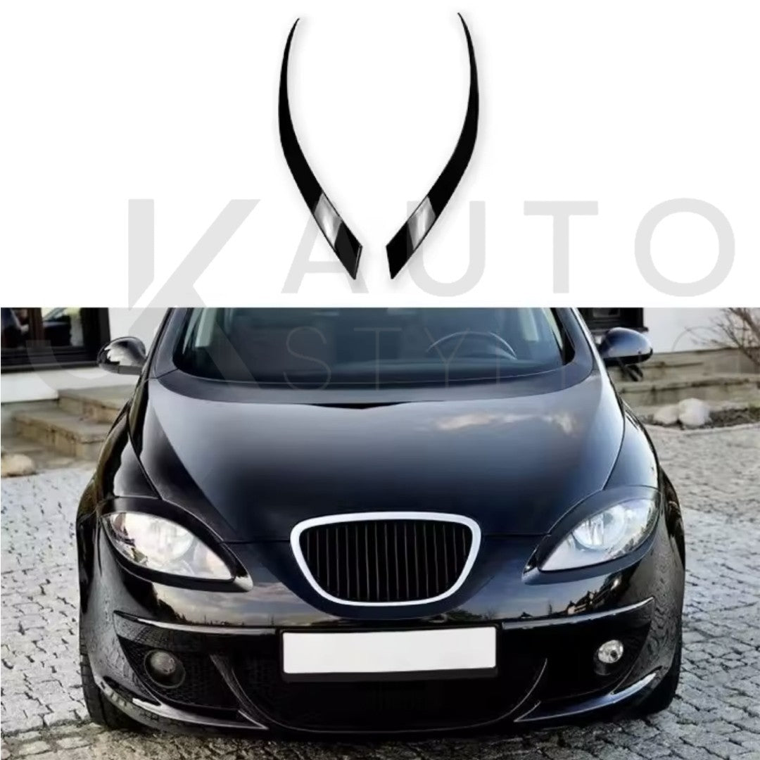 Seat Leon MK2 2005-2012 Gloss Black Headlight Eyelids Eyebrows 2pcs