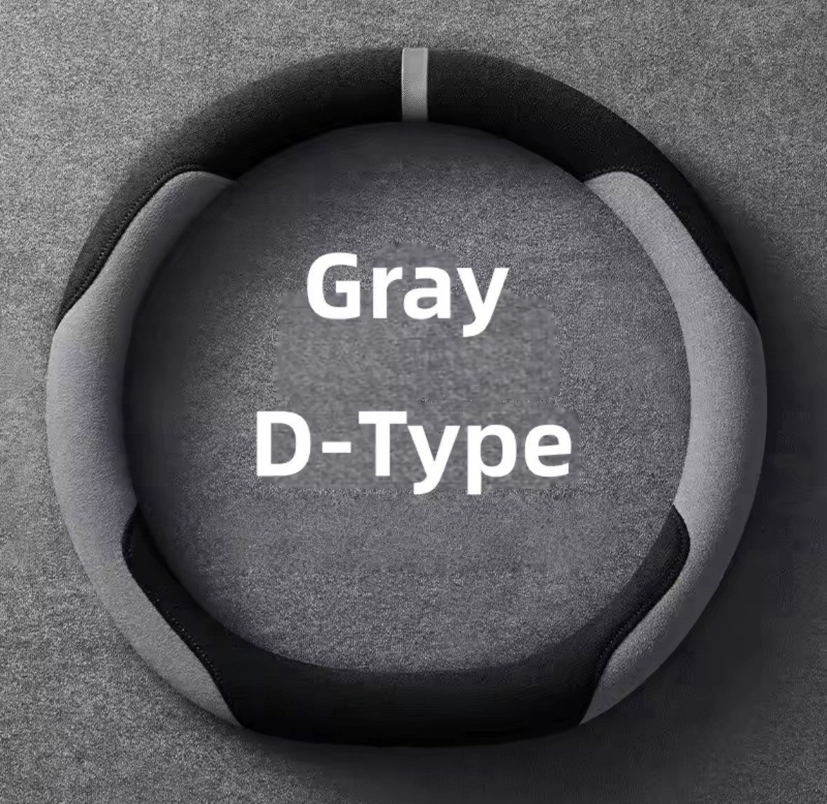 38cm D Shape Black & Grey Suede Steering Wheel Cover + Centre Line Universal Fit
