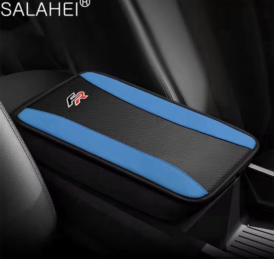 Blue FR Armrest Cover Carbon Fibre Effect PU Leather For Seat Leon Ibiza Arona