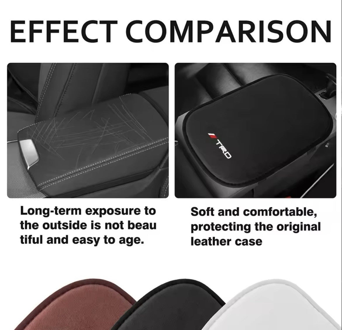 Black Suede Armrest Cover For Toyota TRD RAV4 CHR Yaris Prius Avensis