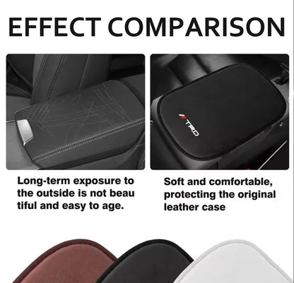 Black Suede Armrest Cover For Toyota TRD RAV4 CHR Yaris Prius Avensis