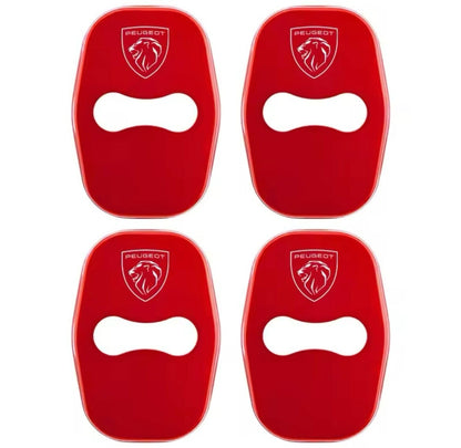 Peugeot Red Stainless Steel Door Lock Catch Protector Covers Accessories 4pcs