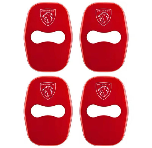 Peugeot Red Stainless Steel Door Lock Catch Protector Covers Accessories 4pcs
