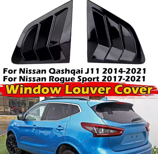 Nissan Qashqai J11 2014-2021 Gloss Black Rear Window Louver Vent Covers 2pcs