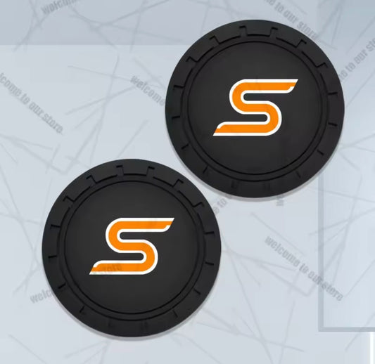Ford Fiesta Focus Zetec S Anti-Slip Drink Coaster Mat Black Orange 2pcs