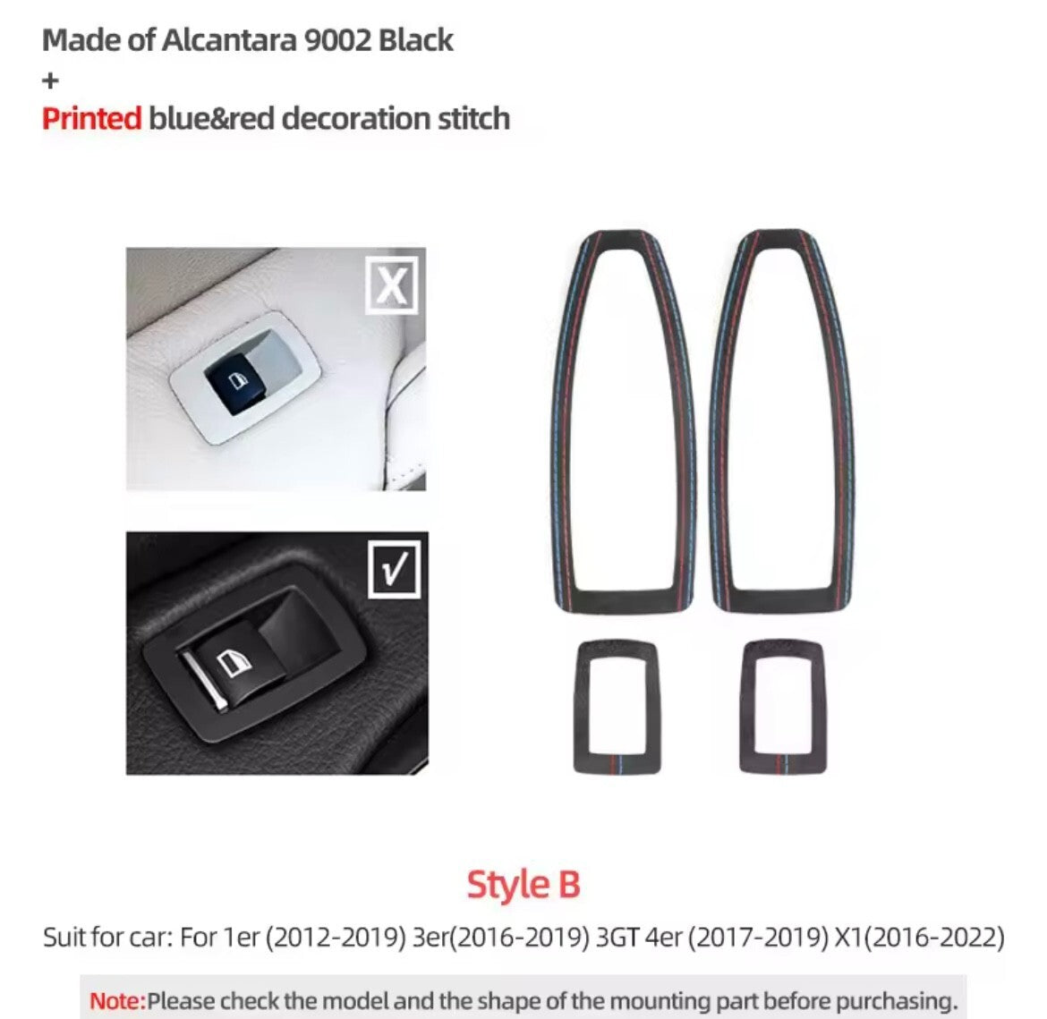 BMW 1 3 4 Series X1 Alcantara Interior Door Window Button Control Surrounds