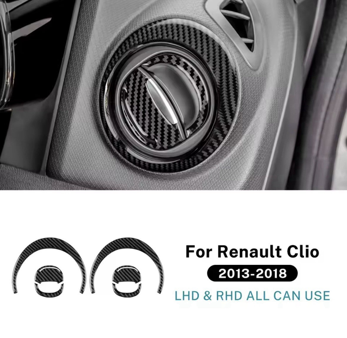 Renault Clio 2013-2018 Carbon Fibre Dashboard Air Vent Outlet Surround Trims