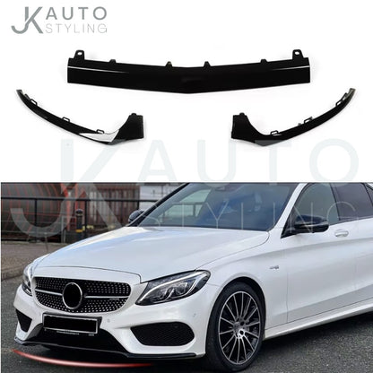 Gloss Black Front Bumper Lower Trim 3pcs For Mercedes C Class W205 C205 2015-18