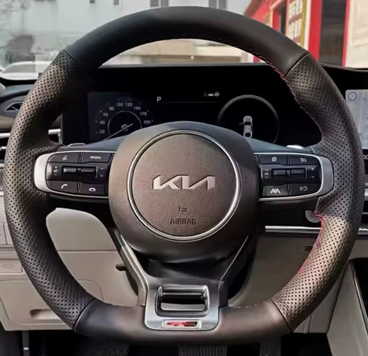 Kia K5 DL3 Sportage GT Line Leather Steering Wheel Cover Self Stitch Red Thread
