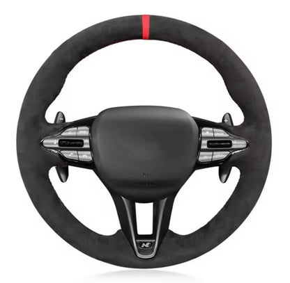 Hyundai I30 Kona Veloster N Suede Steering Wheel Cover Self Stitch Red Thread