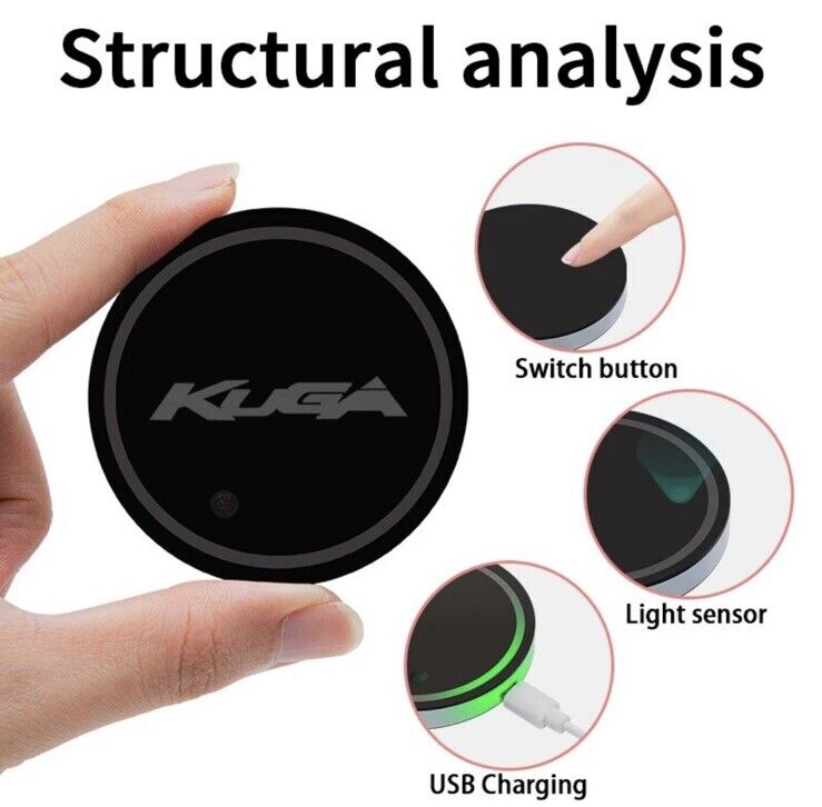 Ford Kuga Wireless Light Up RGB LED Cupholder Drink Coaster Mat For Ford Kuga