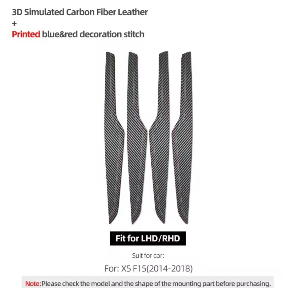 BMW X5 F15 2014-2018 Carbon Fibre Effect Door Card Panel Trim Cover Set 4pcs
