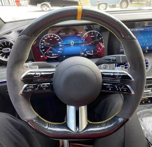 Mercedes C Class W206 E Class W213 Steering Wheel Cover Carbon & Suede Yellow
