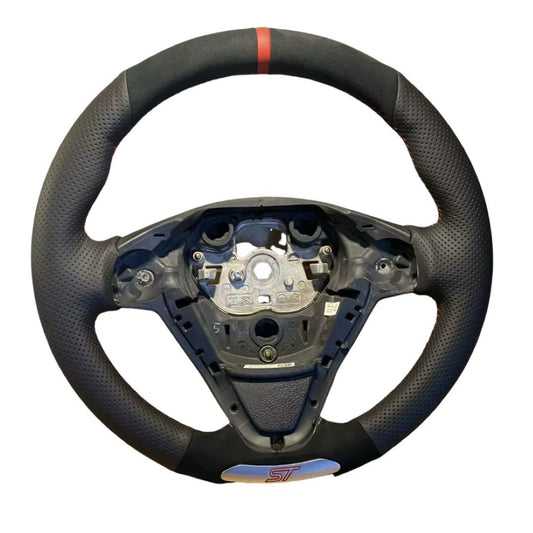 Ford Fiesta ST MK7.5 Genuine Leather + Suede Steering Wheel Cover Red Thread