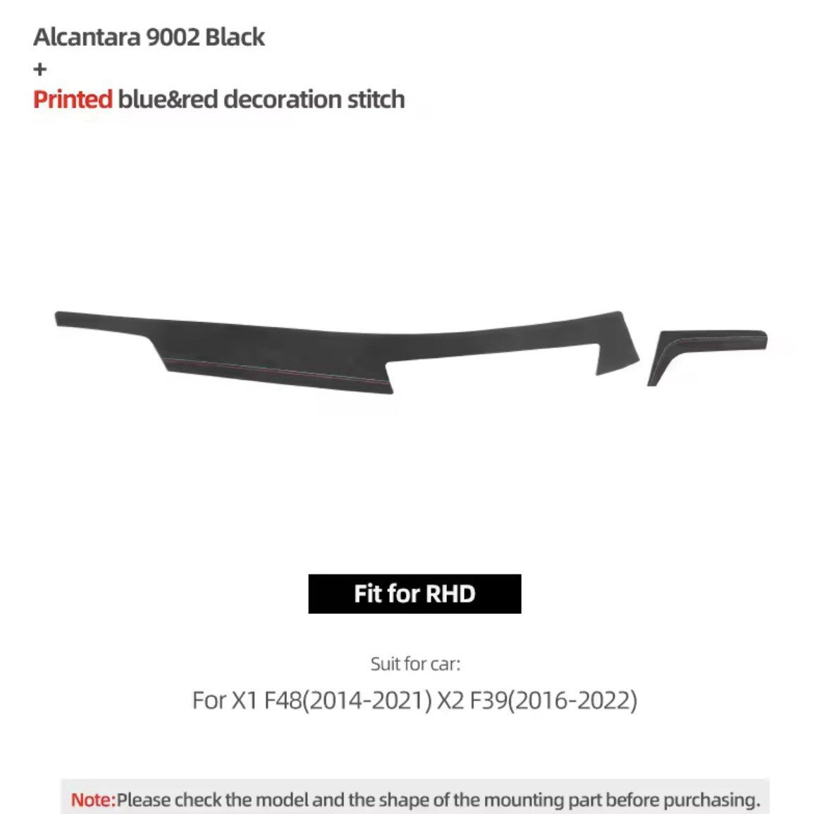 BMW X1 F48 X2 F39 2016-2022 Black Alcantara Centre Dashboard Panel Trim Cover