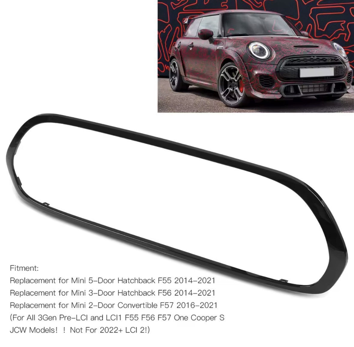 Gloss Black Grille Surround Trim For Mini F55 F56 F57 One S JCW 2014+ De-Chrome