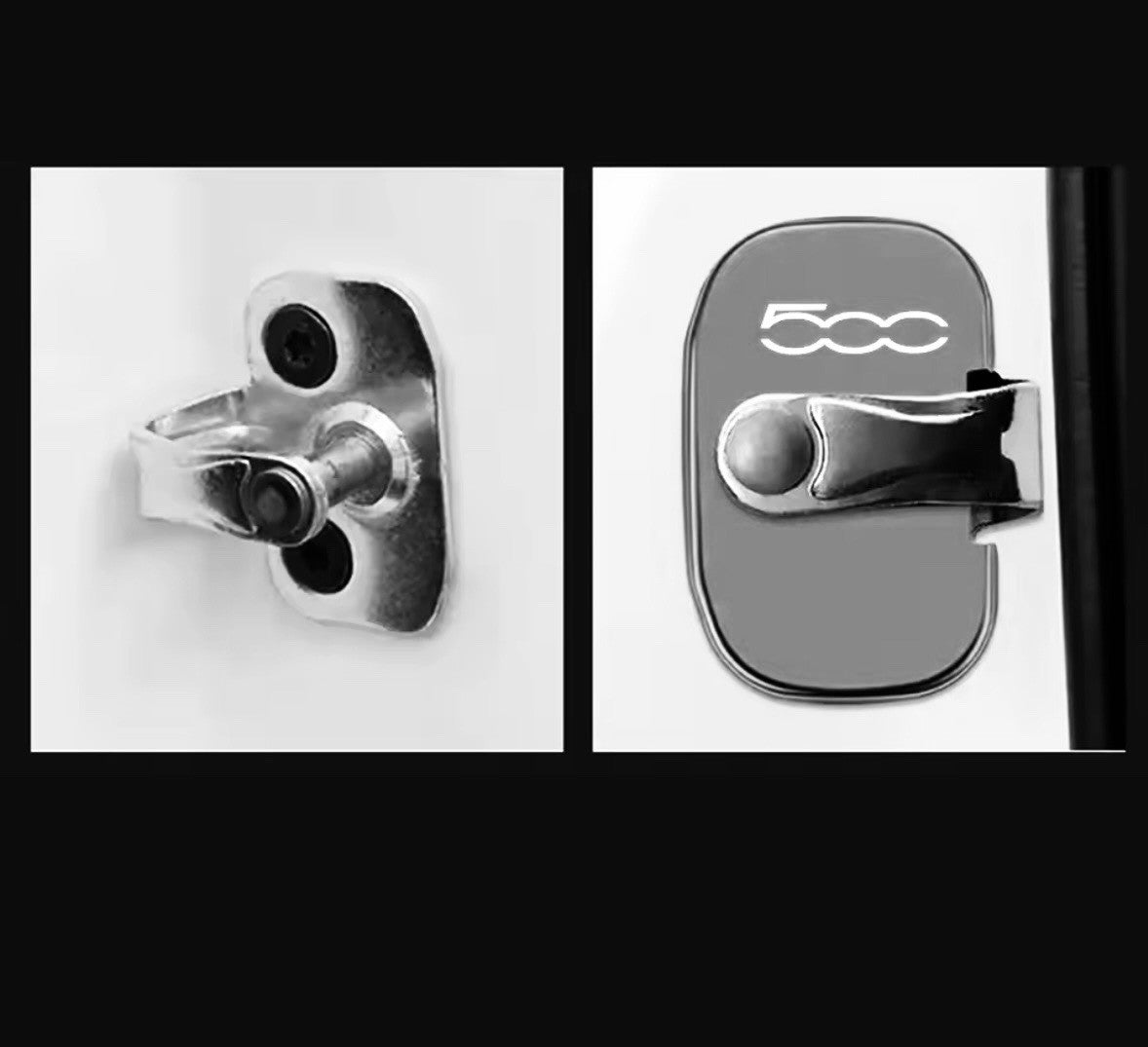 Fiat 500 Black Stainless Steel Door Lock Catch Protector Covers 2pcs Style A