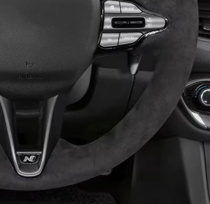 Hyundai I30 Kona Veloster N Suede Steering Wheel Cover Self Stitch Red Thread