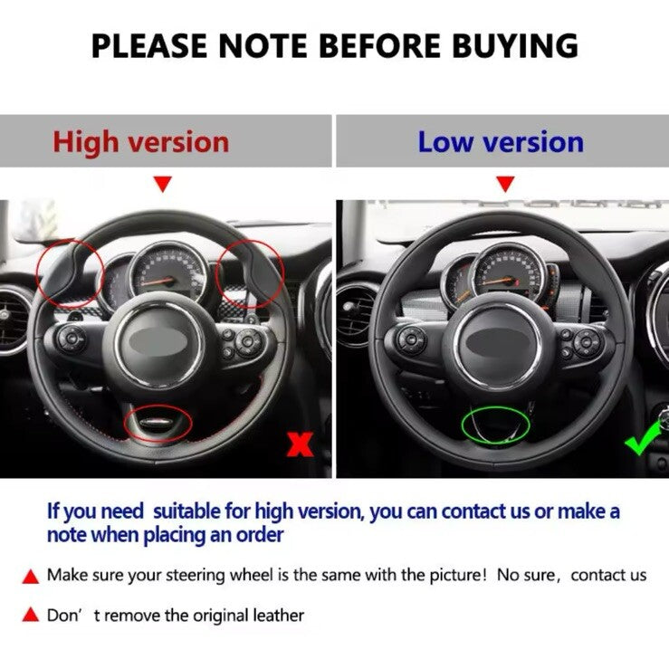 Mini Cooper 2014-2016 Suede Steering Wheel Cover Self Stitch Blue Thread