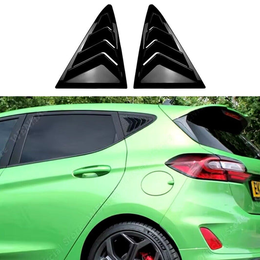 Ford Fiesta MK8 2018-2024 Gloss Black Rear Side Window Louvers Vents Covers 2pcs