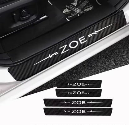 Renault Zoe Carbon Fibre Effect Vinyl Adhesive Door Sill Overlay Strips 4pcs