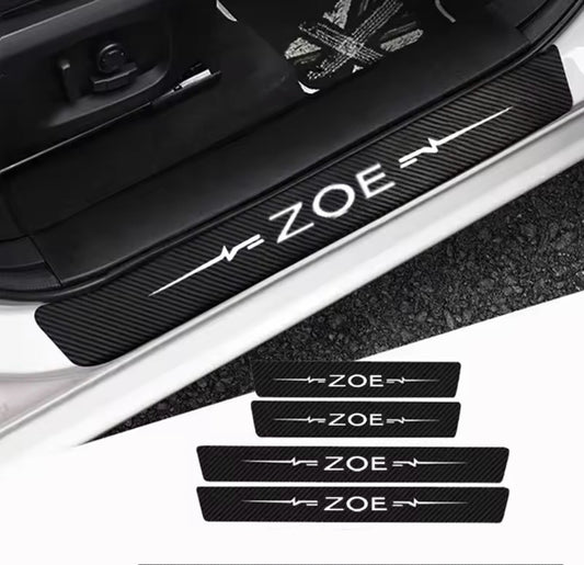 Renault Zoe Carbon Fibre Effect Vinyl Adhesive Door Sill Overlay Strips 4pcs