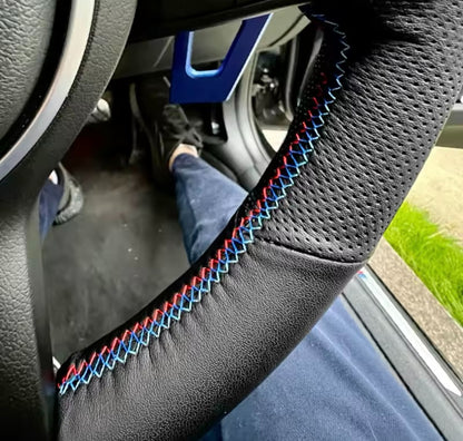 BMW F45 F46 X1 F48 X2 F39 Faux Leather Steering Wheel Cover Self Stitch Blue Red