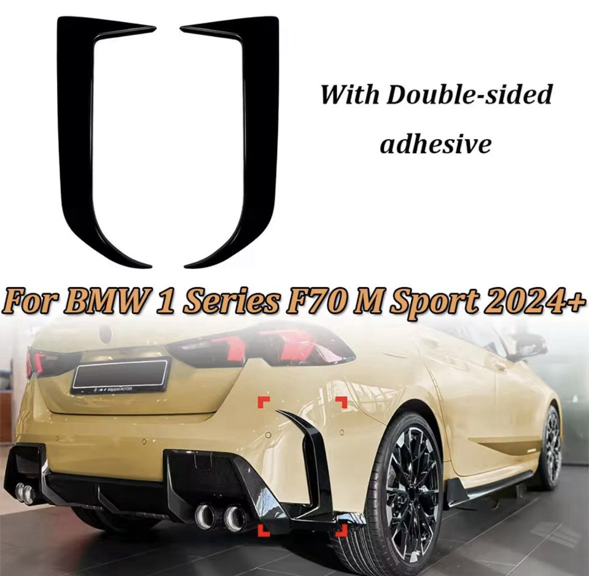 BMW 1 Series F70 2024+ M Sport Gloss Black Rear Bumper Side Vent Canards 2pcs