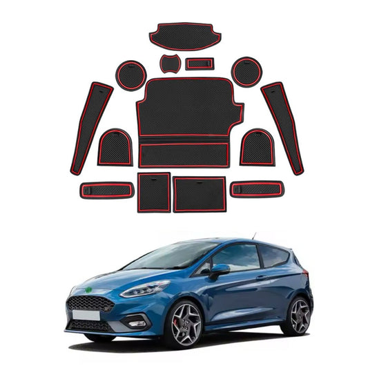 Ford Fiesta MK8 2018-2022 Interior Trim Anti Slip Rubber Mats Black Red 14pcs