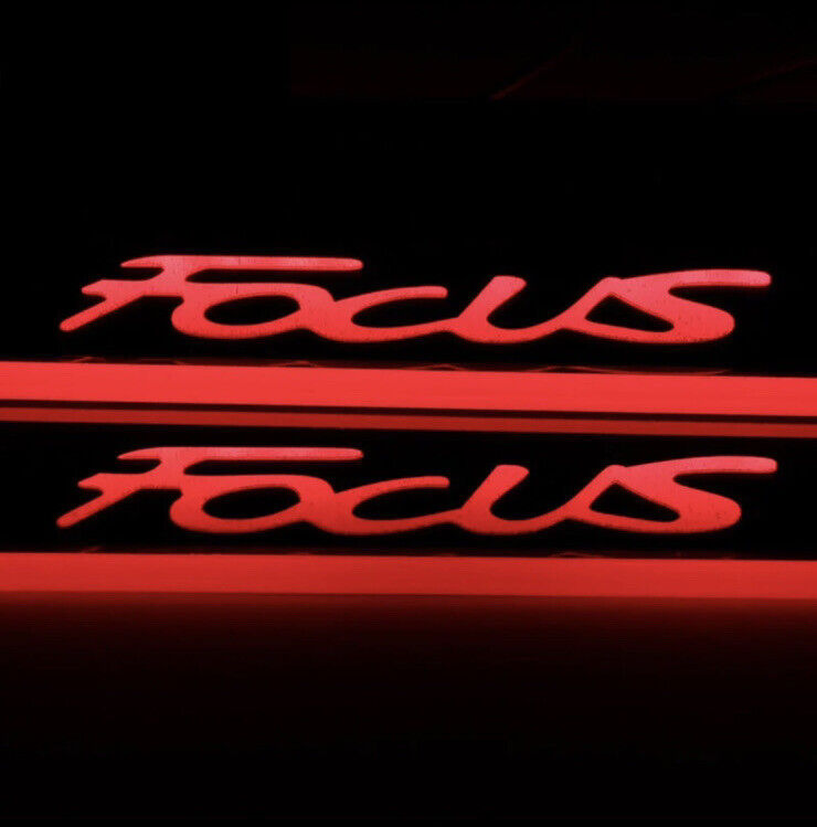 Ford Focus Red LED Door Sill Protector Strips Door Scuff Plate Lights Chrome