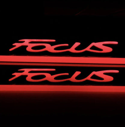 Ford Focus Red LED Door Sill Protector Strips Door Scuff Plate Lights Chrome