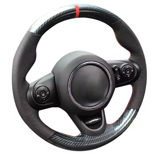 Mini Cooper 2016-2022 Carbon Perforated Leather Steering Wheel Cover Self Stitch