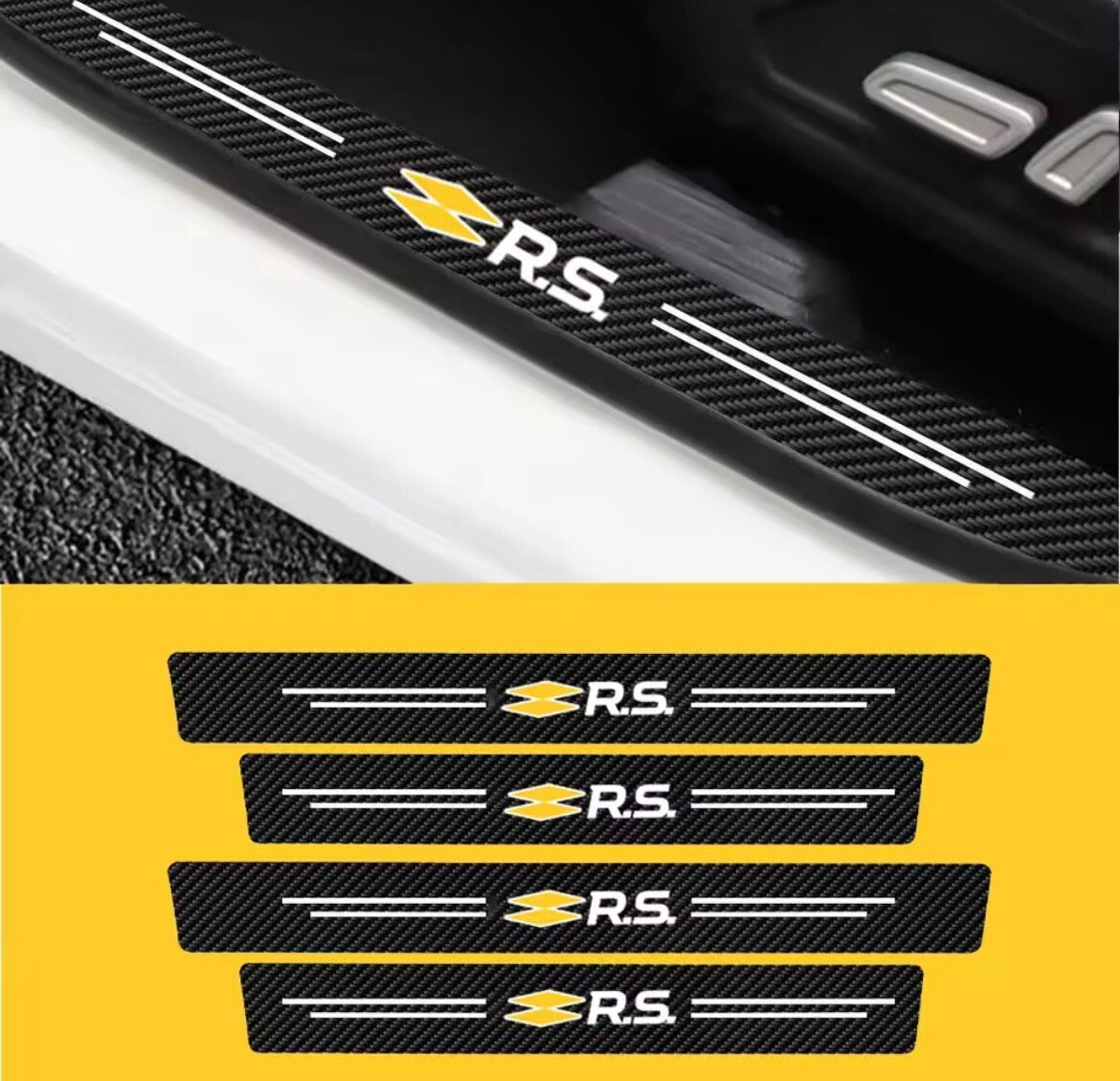 4pcs Renault RS Car Door Sill Protective Strips Overlays Vinyl Carbon Effect